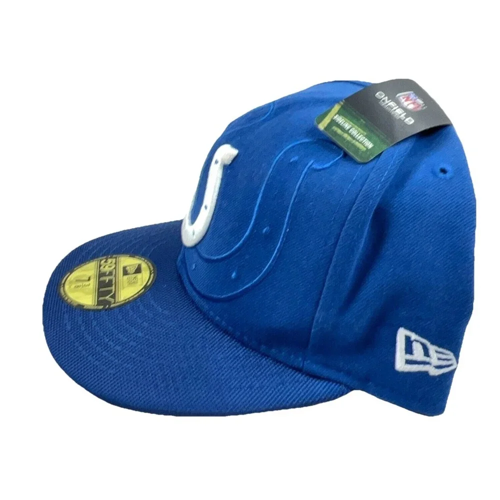 Indianapolis Colts Hat Cap Fitted 7 3/8 59Fifty Big‎ Plain Logo Blue On Field